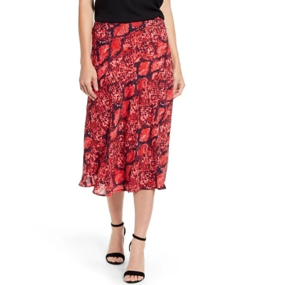 Gibson Roselyn Red Snakeskin Maxi Skirt Ruffle NWT